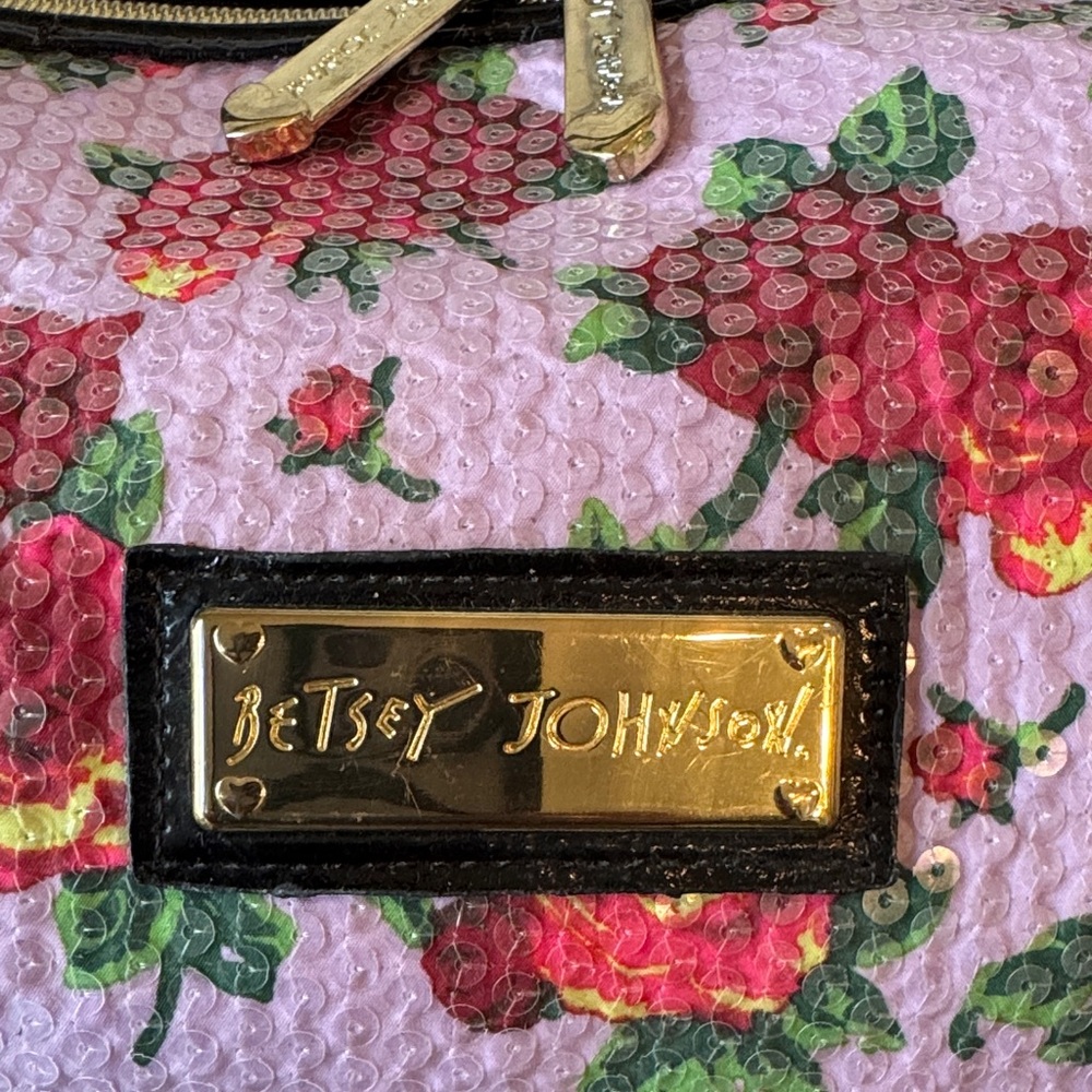 Betsey Johnson-Pink Floral Travel Bag with Black Accents - Picture 2 of 11